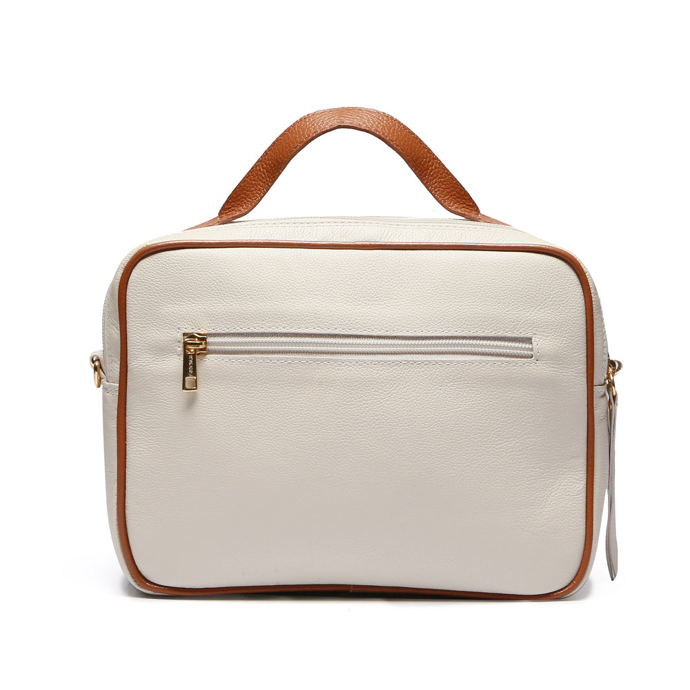 Bolsa Feminina Transversal Mão Couro Off White Terracota Luna