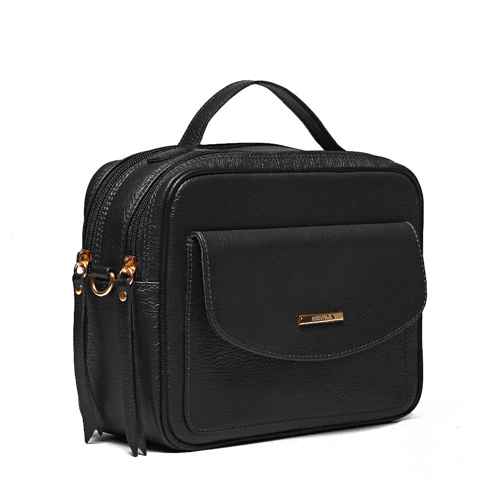 Bolsa Feminina Transversal Mão Couro Preta Luna