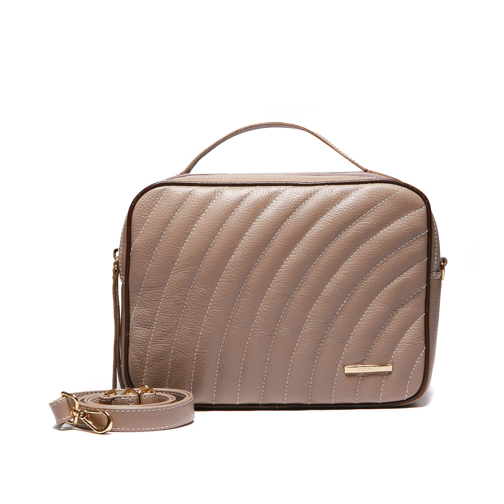 Bolsa Feminina Transversal Matelasse Mão Couro Cinza Luna
