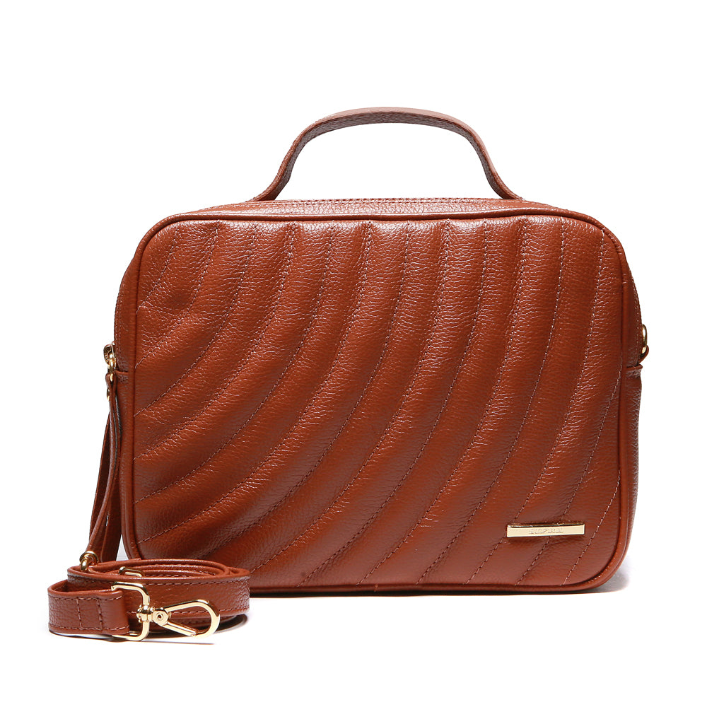 Bolsa Feminina Transversal Matelasse Mão Couro Marrom Luna