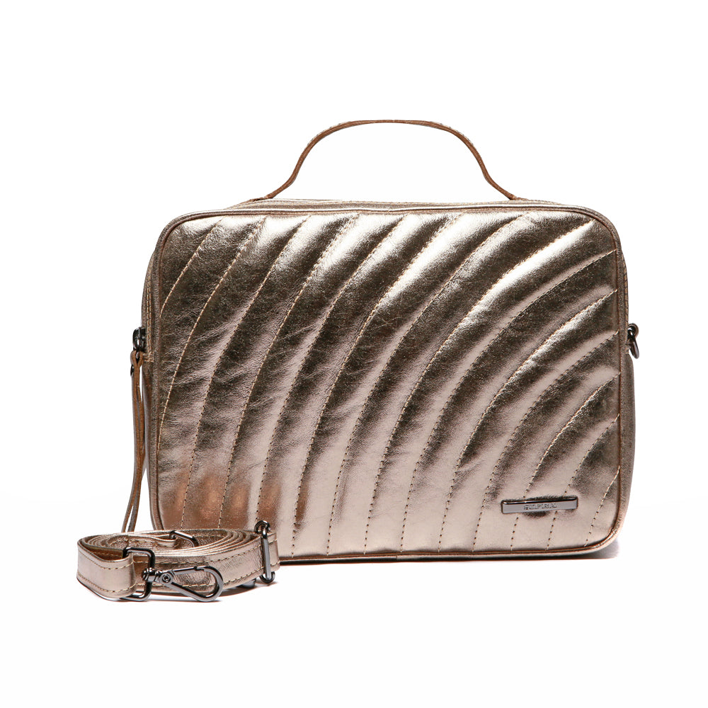 Bolsa Feminina Transversal Matelasse Mão Couro Ouro Velho Luna