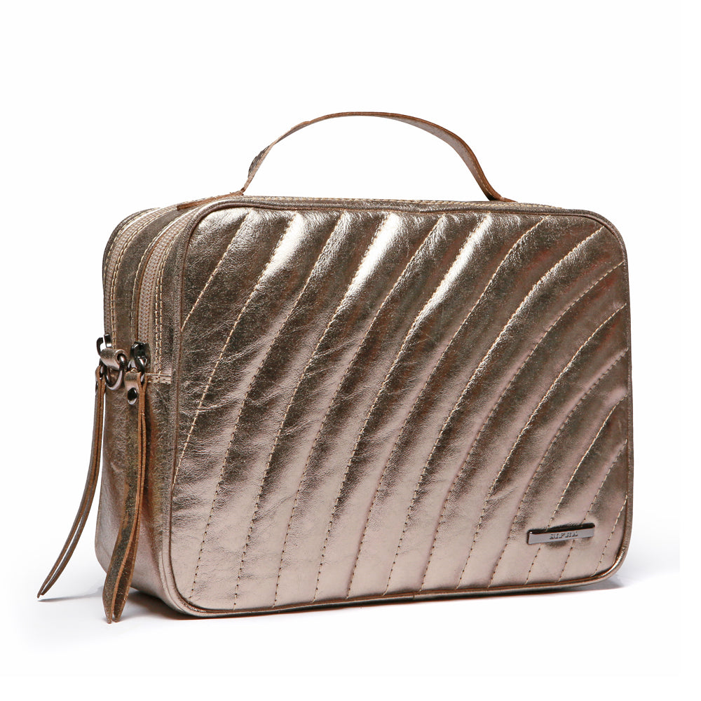 Bolsa Feminina Transversal Matelasse Mão Couro Ouro Velho Luna