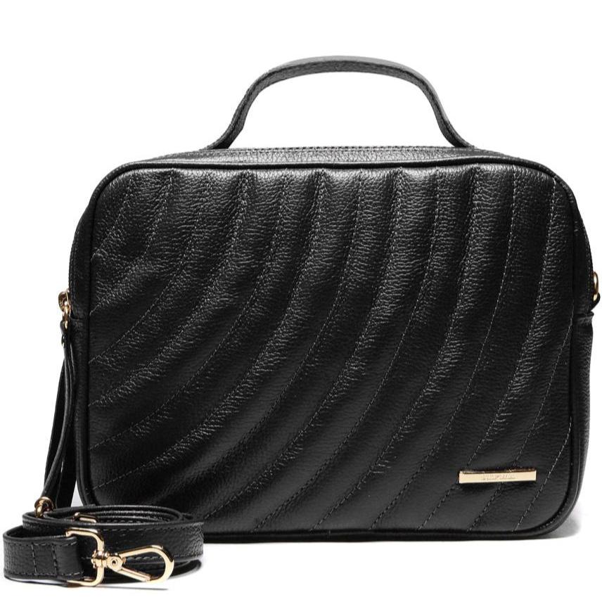 Bolsa Feminina Transversal Matelasse Mão Couro Preta Luna