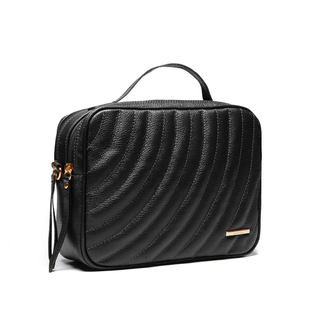Bolsa Feminina Transversal Matelasse Mão Couro Preta Luna