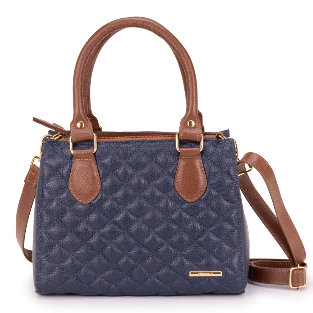 Bolsa Feminina Transversal Tote Matelasse de Couro Azul Mia