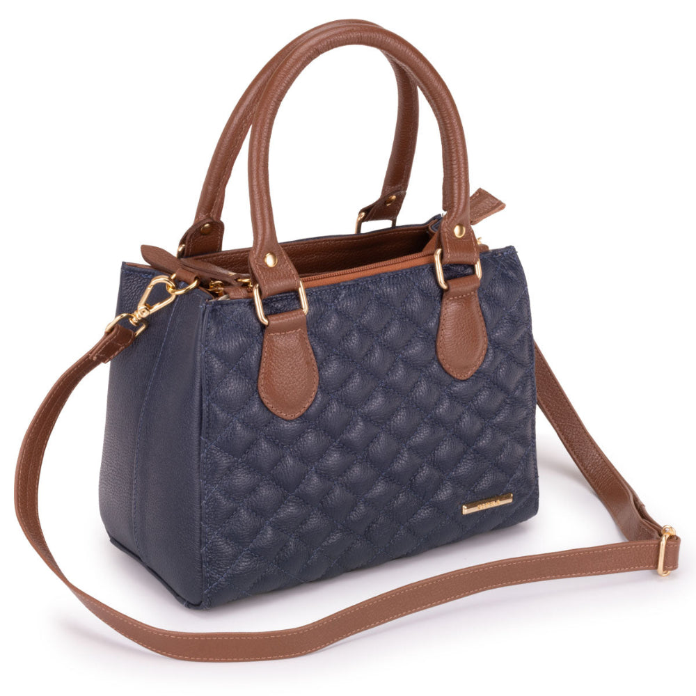 Bolsa Feminina Transversal Tote Matelasse de Couro Azul Mia