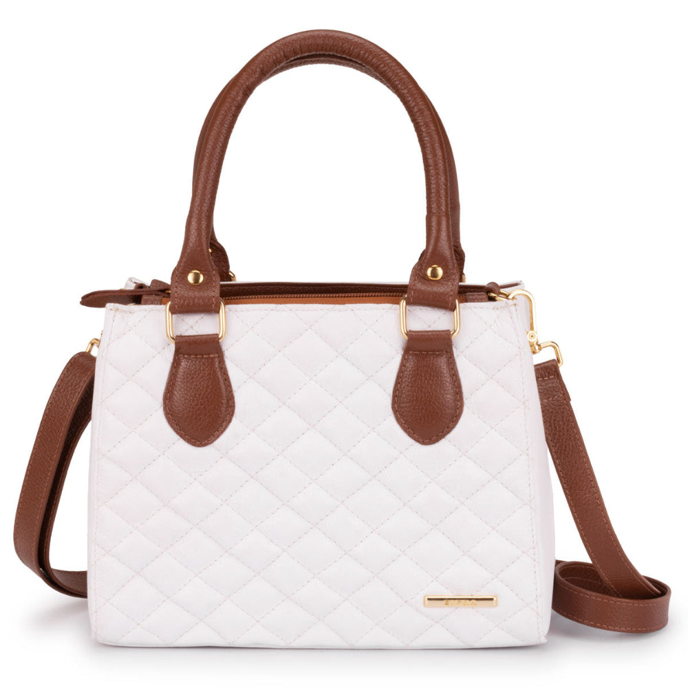 Bolsa Feminina Transversal Tote Matelasse de Couro Branco Mia