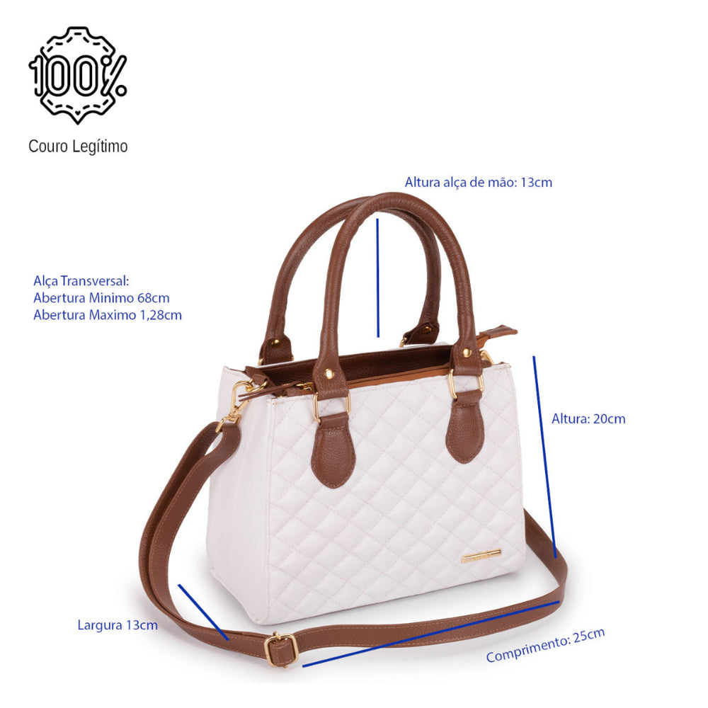 Bolsa Feminina Transversal Tote Matelasse de Couro Branco Mia