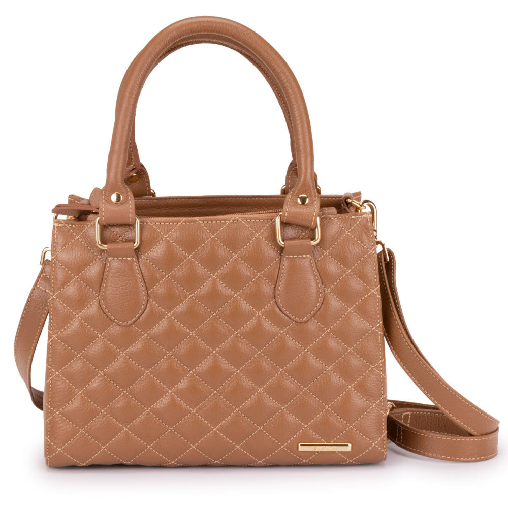 Bolsa Feminina Transversal Tote Matelasse de Couro Caramelo Mia