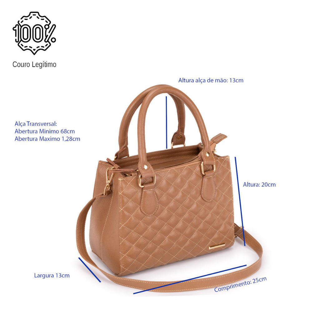 Bolsa Feminina Transversal Tote Matelasse de Couro Caramelo Mia