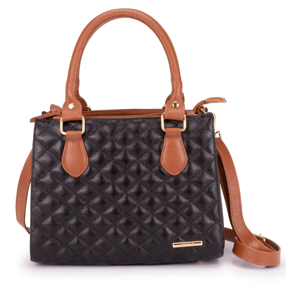 Bolsa Feminina Transversal Tote Matelasse de Couro Preto Mia