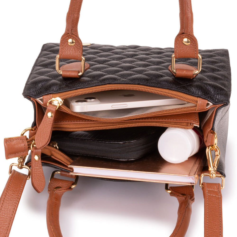 Bolsa Feminina Transversal Tote Matelasse de Couro Preto Mia