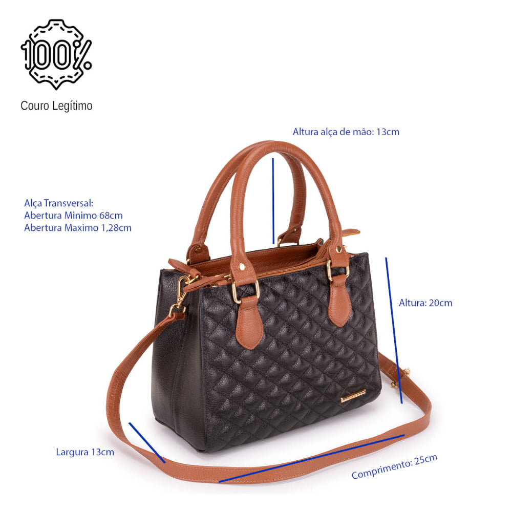 Bolsa Feminina Transversal Tote Matelasse de Couro Preto Mia