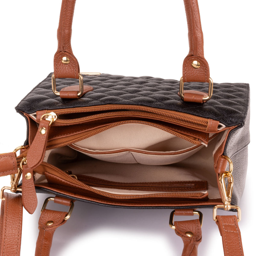 Bolsa Feminina Transversal Tote Matelasse de Couro Preto Mia