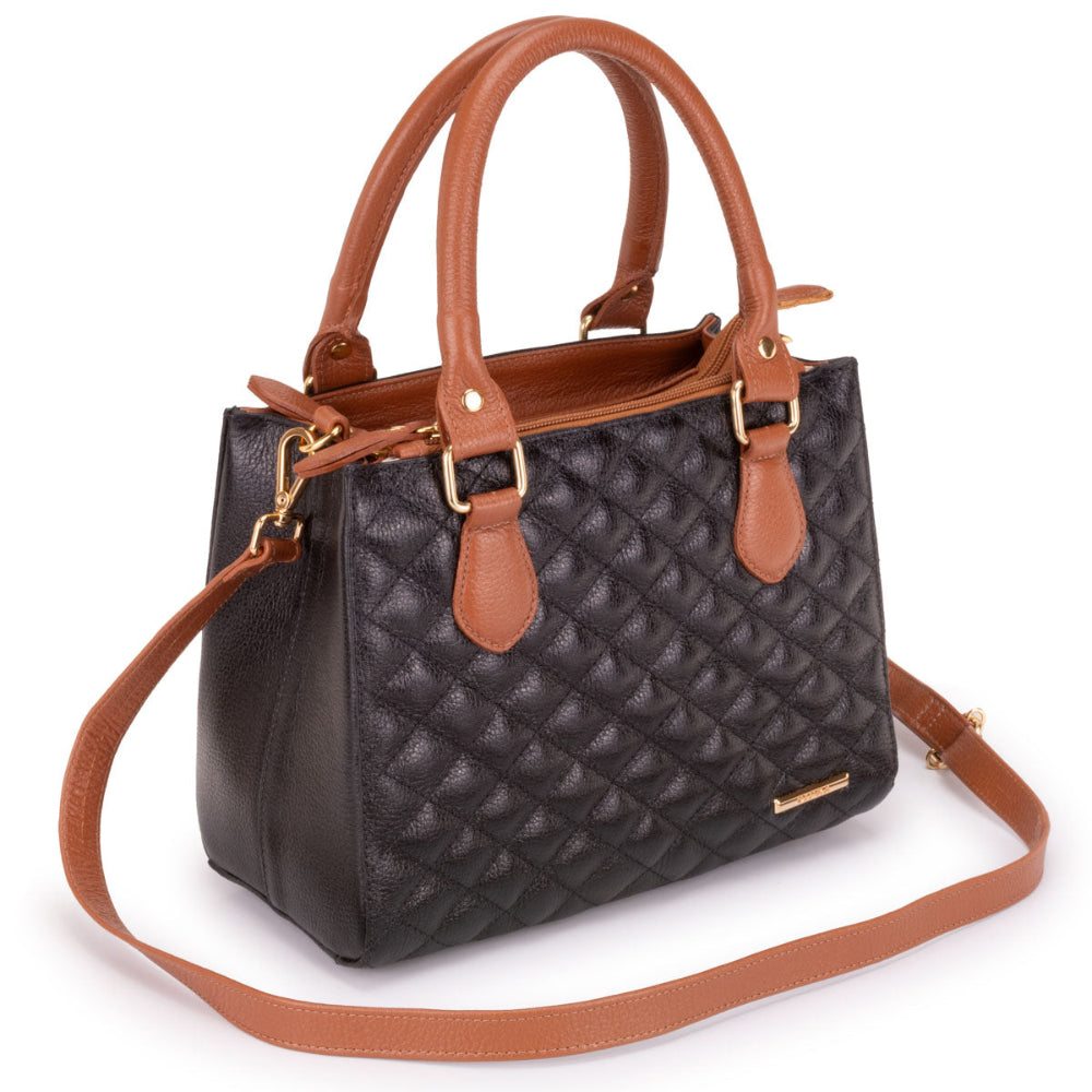 Bolsa Feminina Transversal Tote Matelasse de Couro Preto Mia
