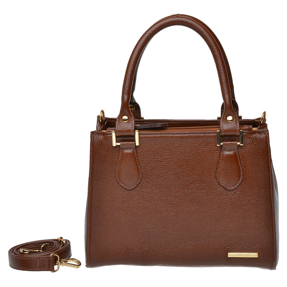 Bolsa Feminina Transversal Tote de Couro Marrom Mia