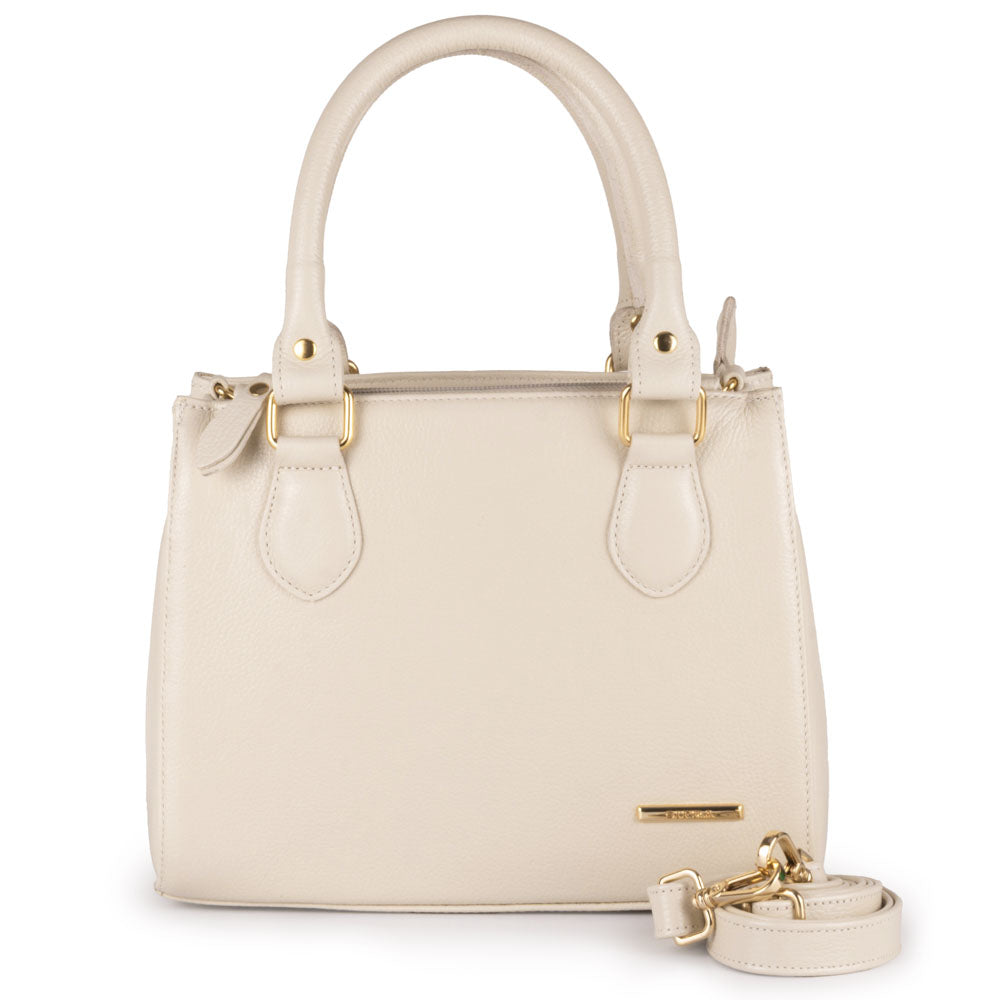 Bolsa Feminina Transversal Tote de Couro Off White Ouro Mia