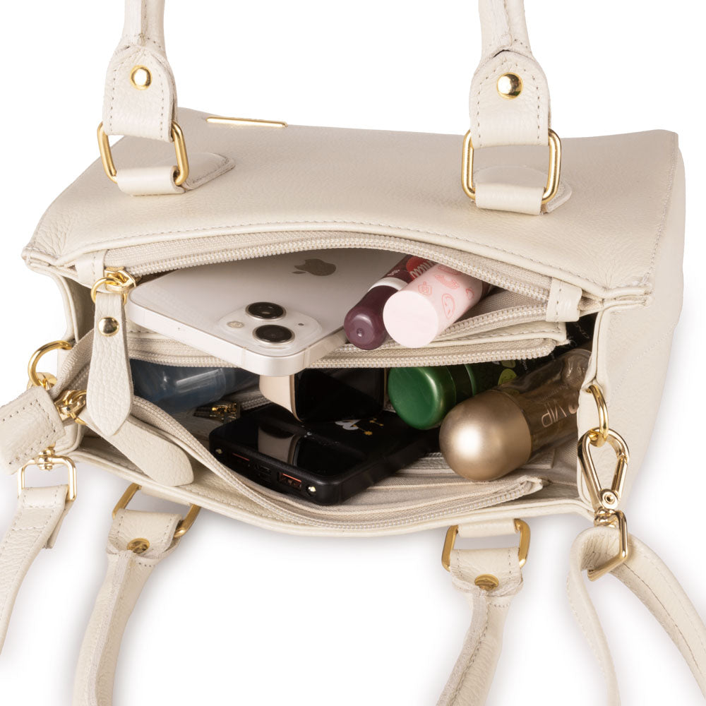 Bolsa Feminina Transversal Tote de Couro Off White Ouro Mia