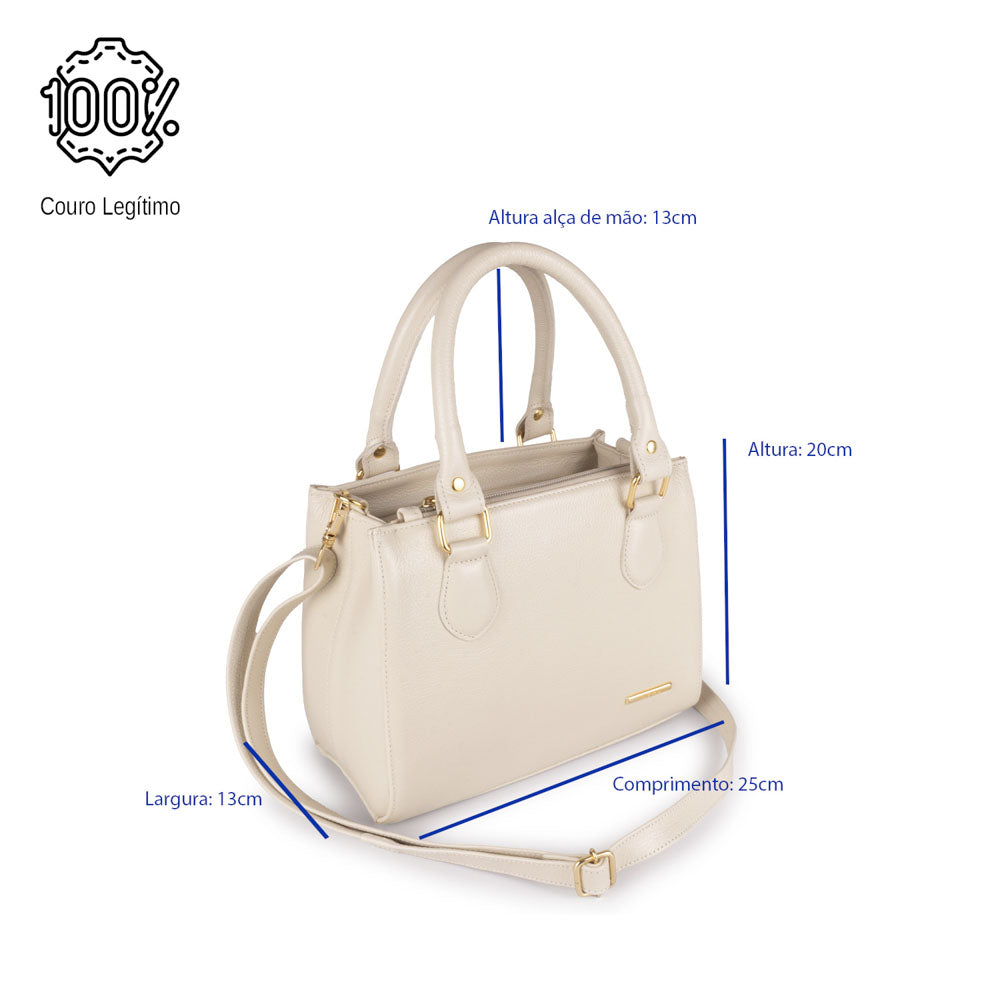 Bolsa Feminina Transversal Tote de Couro Off White Ouro Mia