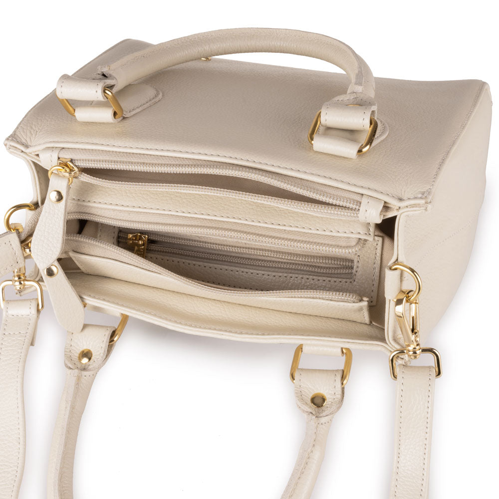 Bolsa Feminina Transversal Tote de Couro Off White Ouro Mia