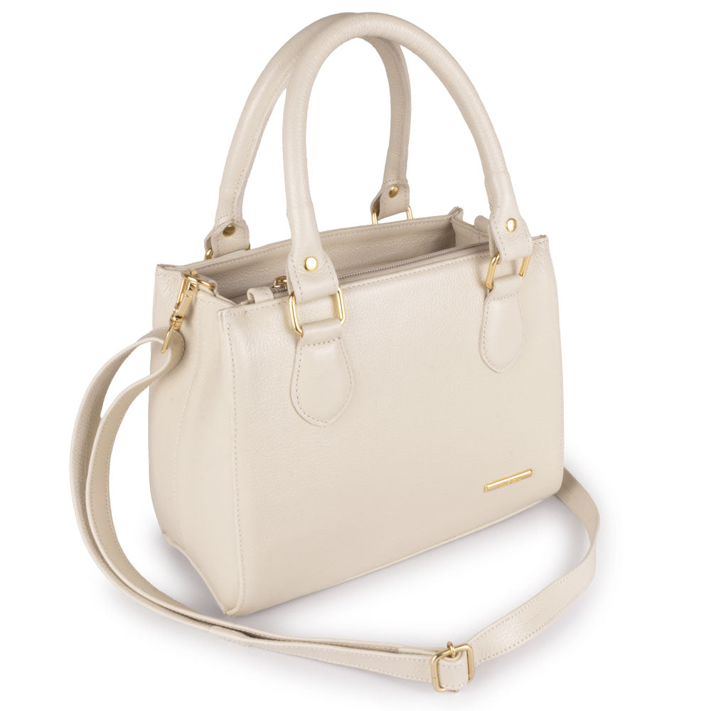 Bolsa Feminina Transversal Tote de Couro Off White Ouro Mia