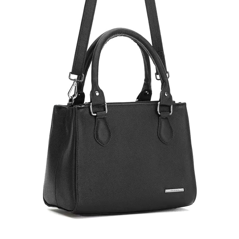 Bolsa Feminina Transversal Tote de Couro Preto Onix Mia