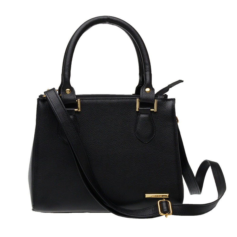 Bolsa Feminina Transversal Tote de Couro Preto Ouro Mia