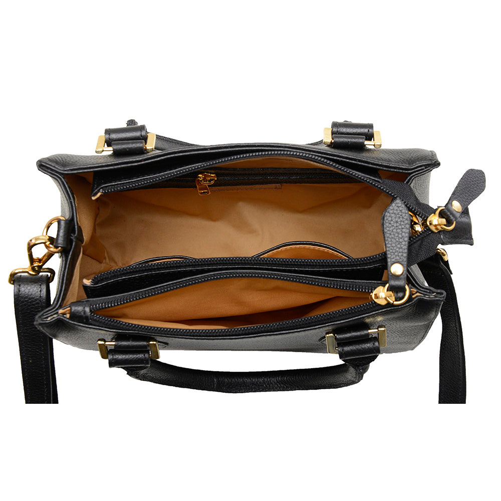Bolsa Feminina Transversal Tote de Couro Preto Ouro Mia