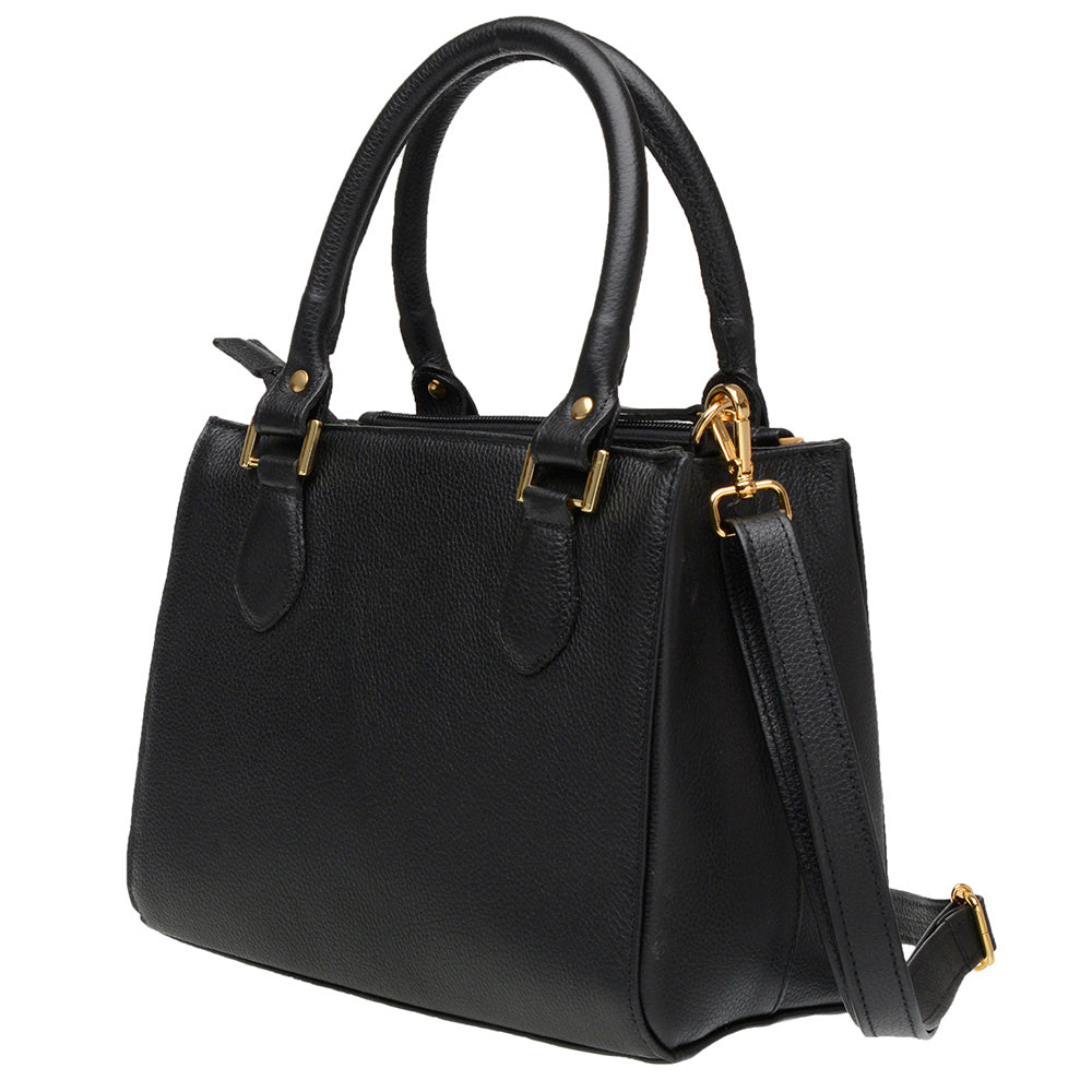 Bolsa Feminina Transversal Tote de Couro Preto Ouro Mia