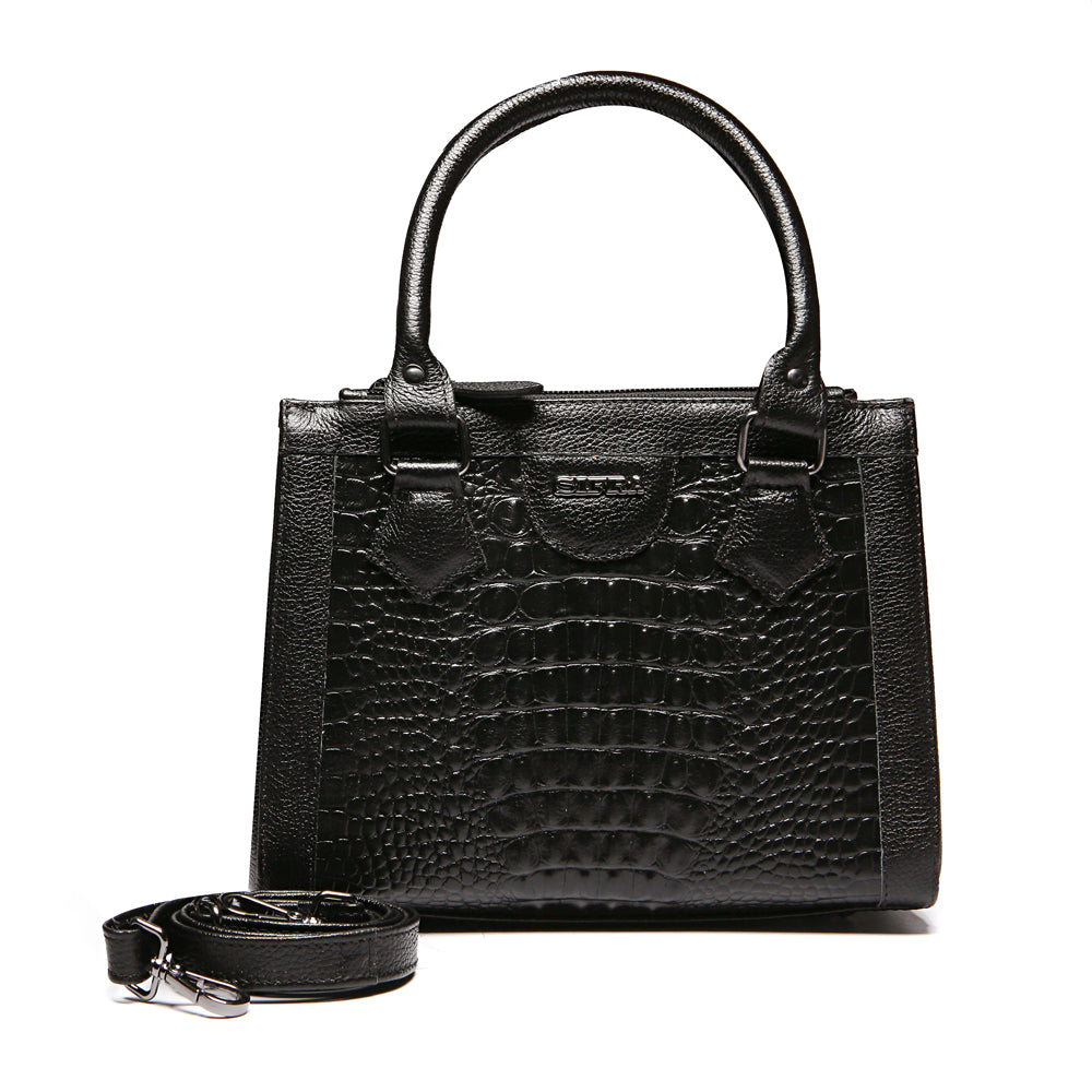 Bolsa Feminina Transversal Tote de Couro Preta Sara