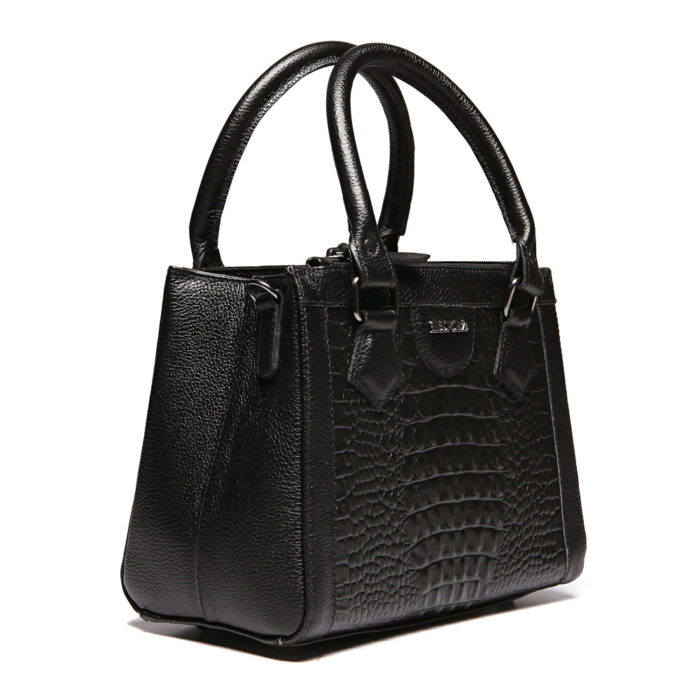 Bolsa Feminina Transversal Tote de Couro Preta Sara