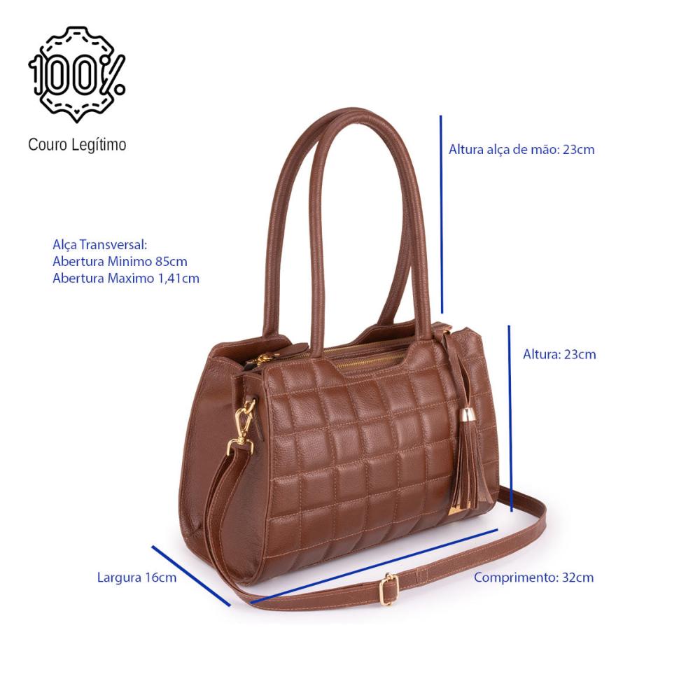 Bolsa Feminina Tranversal Média Couro Marrom Ouro Claudia