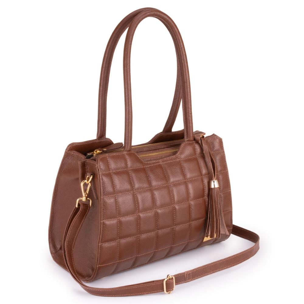 Bolsa Feminina Tranversal Média Couro Marrom Ouro Claudia