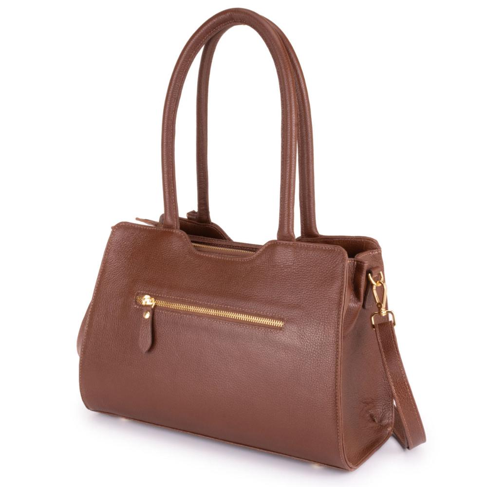 Bolsa Feminina Tranversal Média Couro Marrom Ouro Claudia