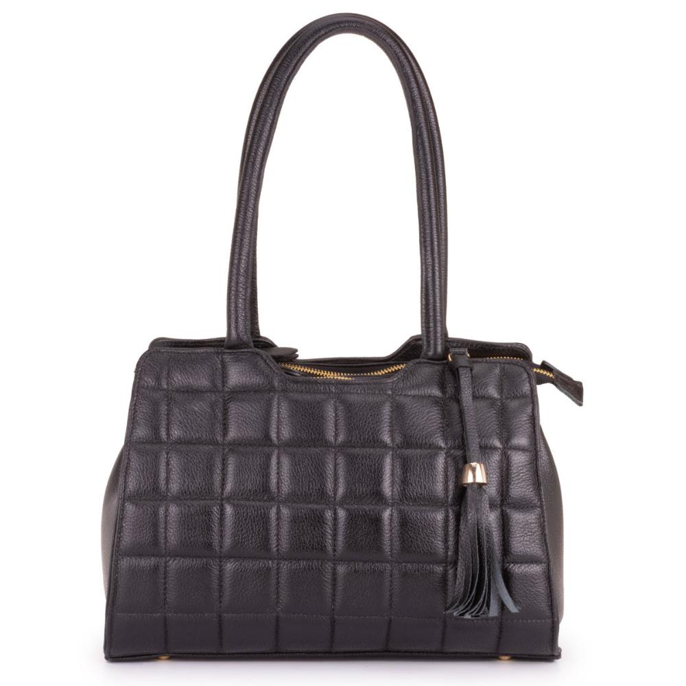 Bolsa Feminina Tranversal Média Couro Preta Ouro Claudia