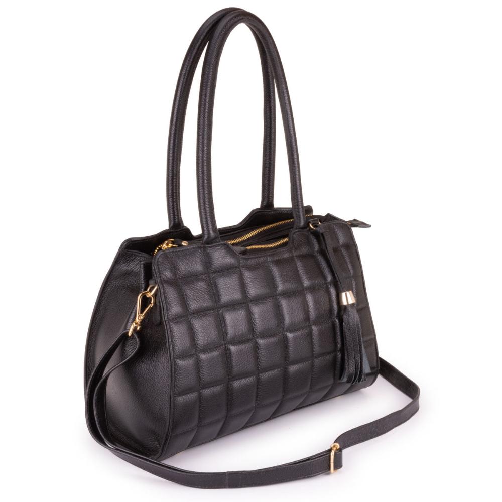 Bolsa Feminina Tranversal Média Couro Preta Ouro Claudia