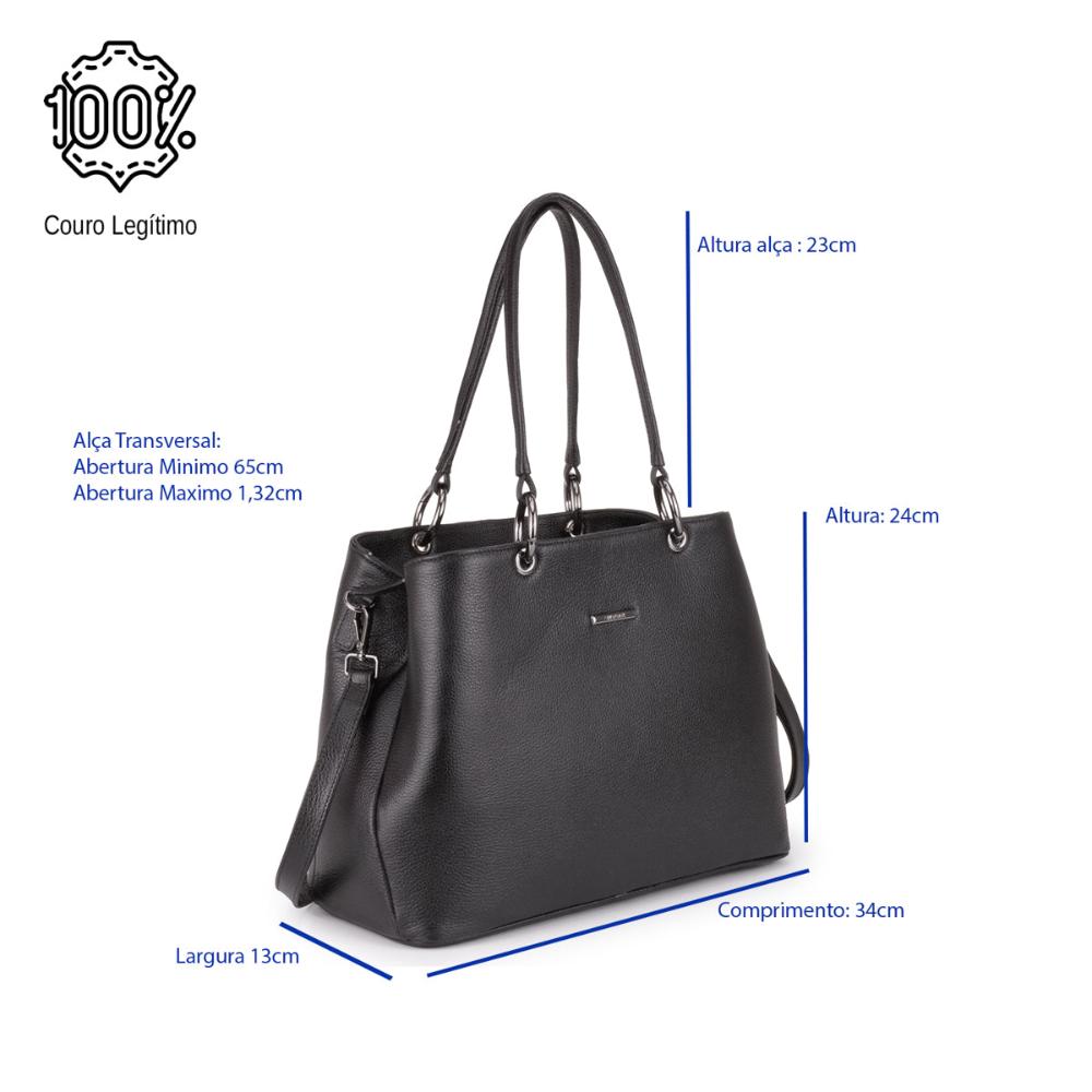 Bolsa Feminina de Ombro Couro Preta Luíza