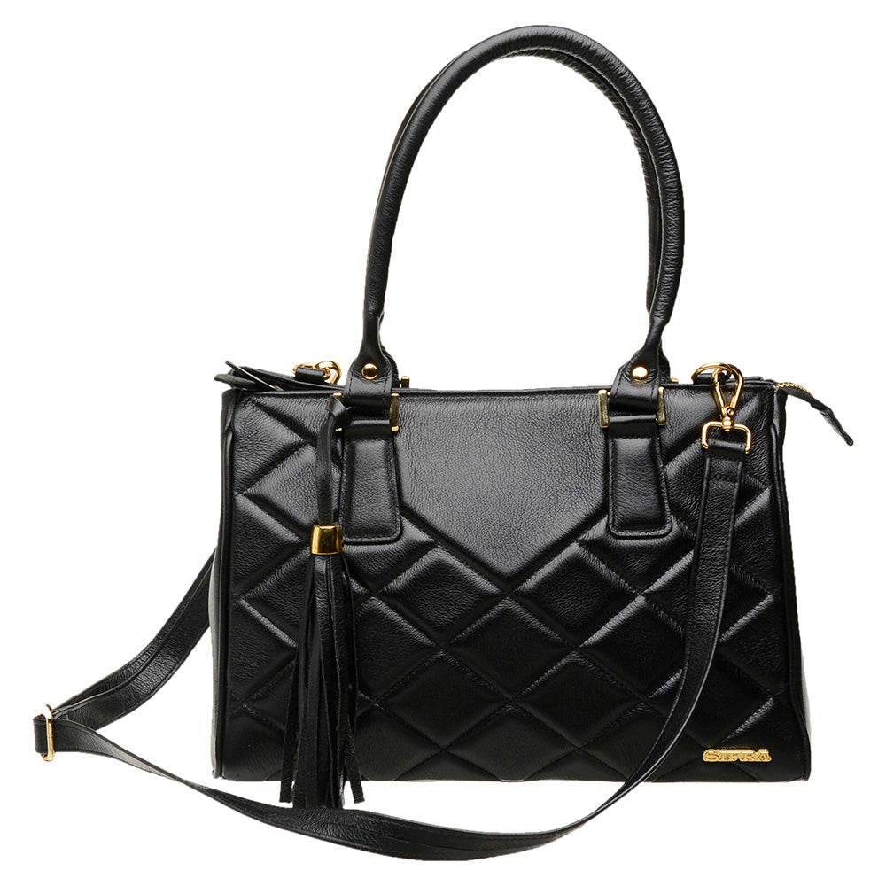 Bolsa Feminina de Ombro Média Couro Preta Lucy
