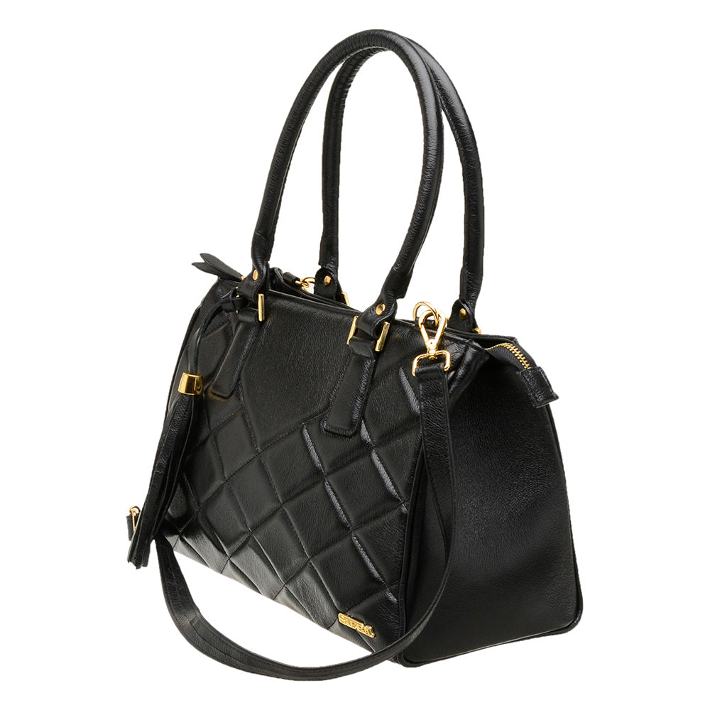 Bolsa Feminina de Ombro Média Couro Preta Lucy