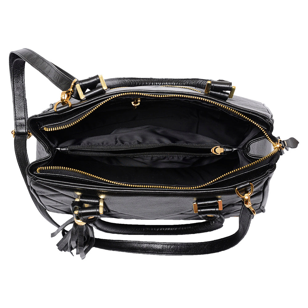 Bolsa Feminina de Ombro Média Couro Preta Lucy