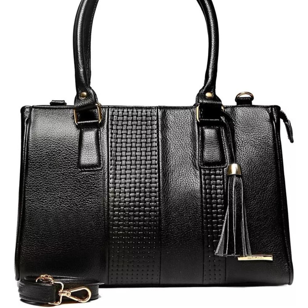Bolsa Feminina de Ombro Média Couro Preta Lucy Classic