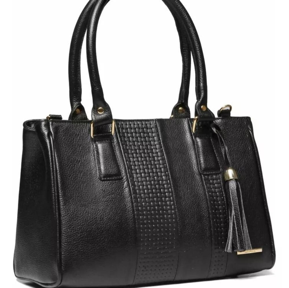Bolsa Feminina de Ombro Média Couro Preta Lucy Classic