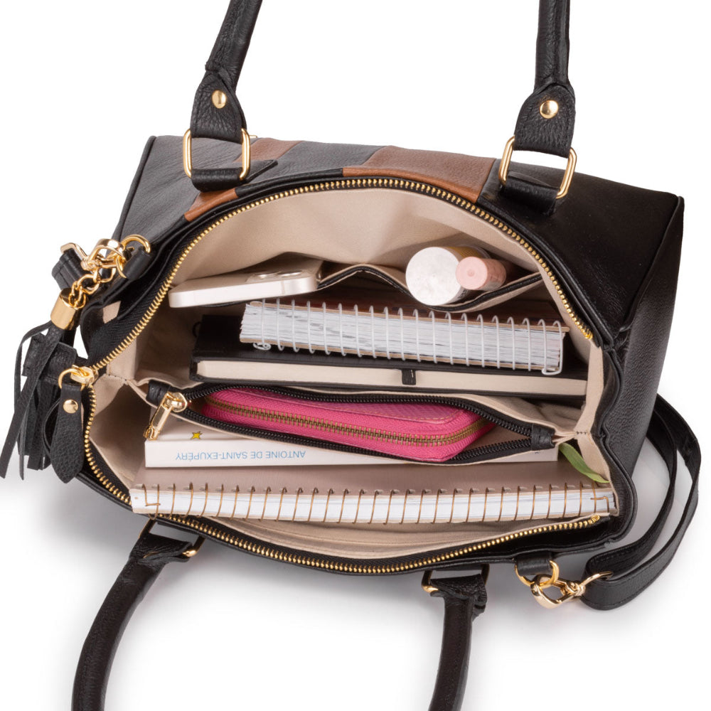 Bolsa Feminina de Ombro Média Couro Preto Lucy Classic