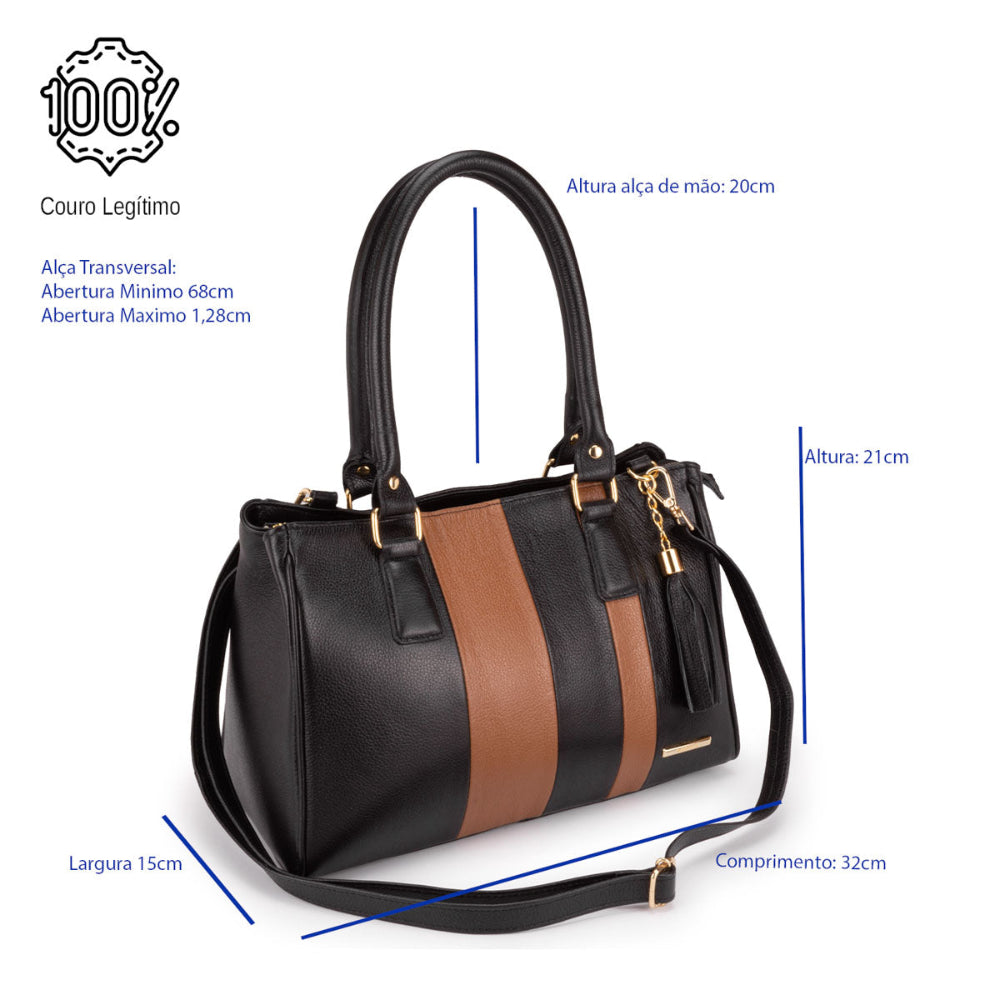 Bolsa Feminina de Ombro Média Couro Preto Lucy Classic