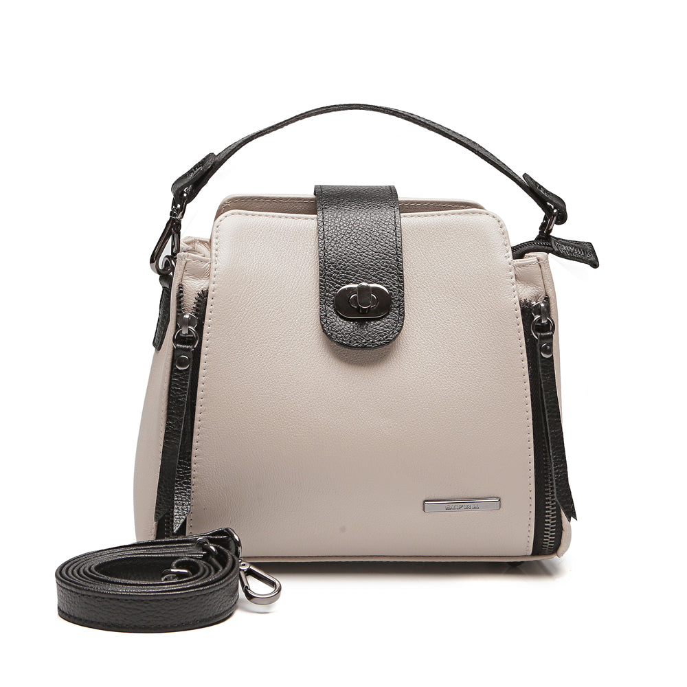 Bolsa Mão Pequena Couro Off White Preto Paola