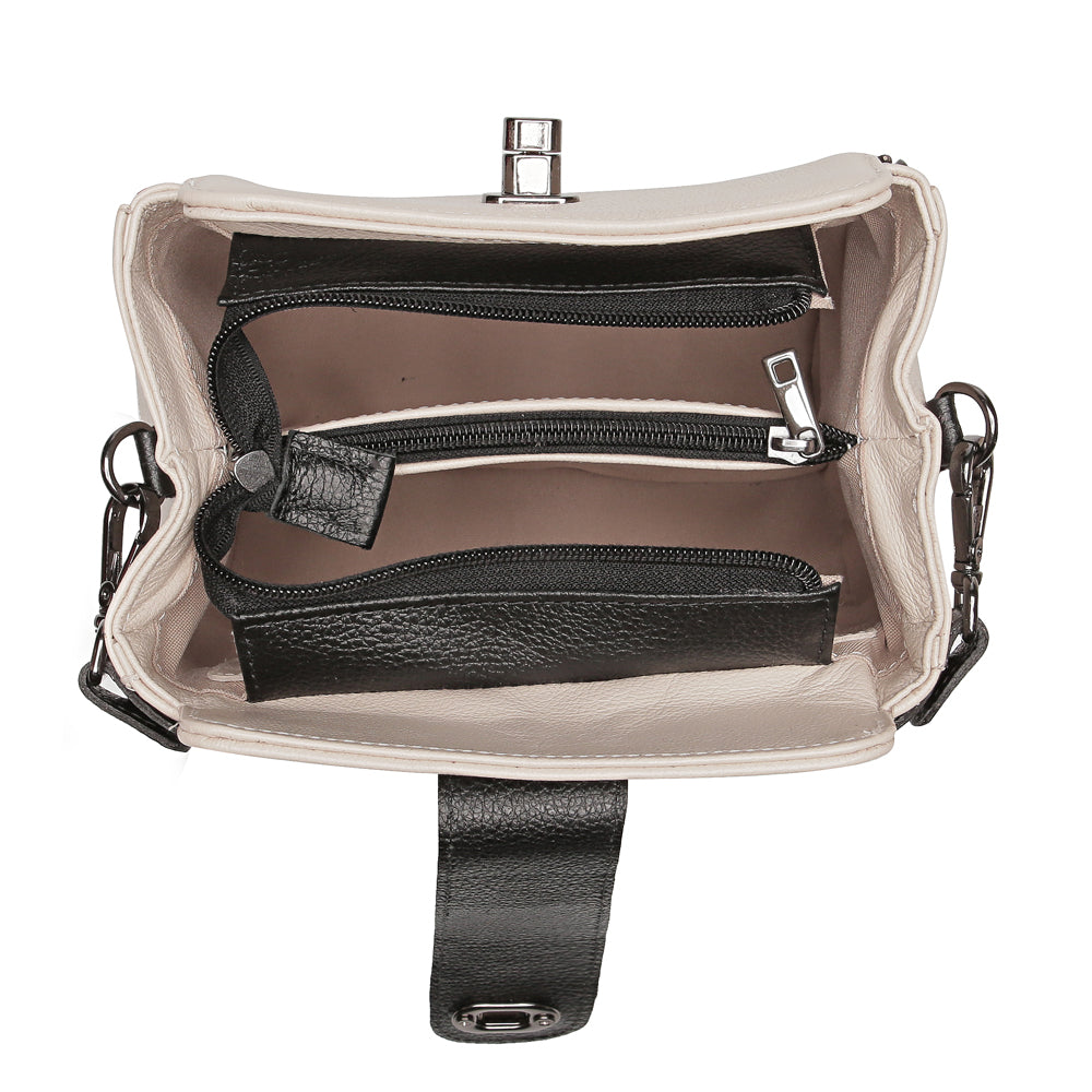 Bolsa Mão Pequena Couro Off White Preto Paola