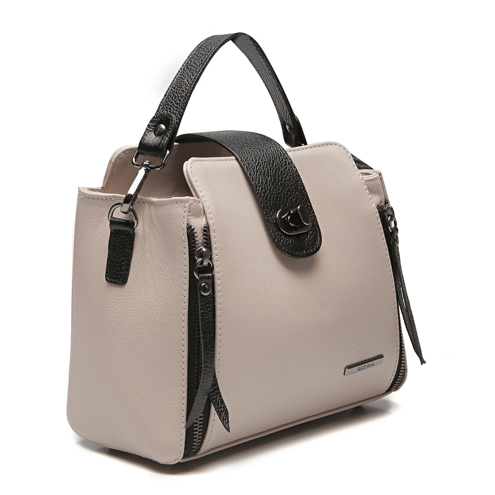 Bolsa Mão Pequena Couro Off White Preto Paola