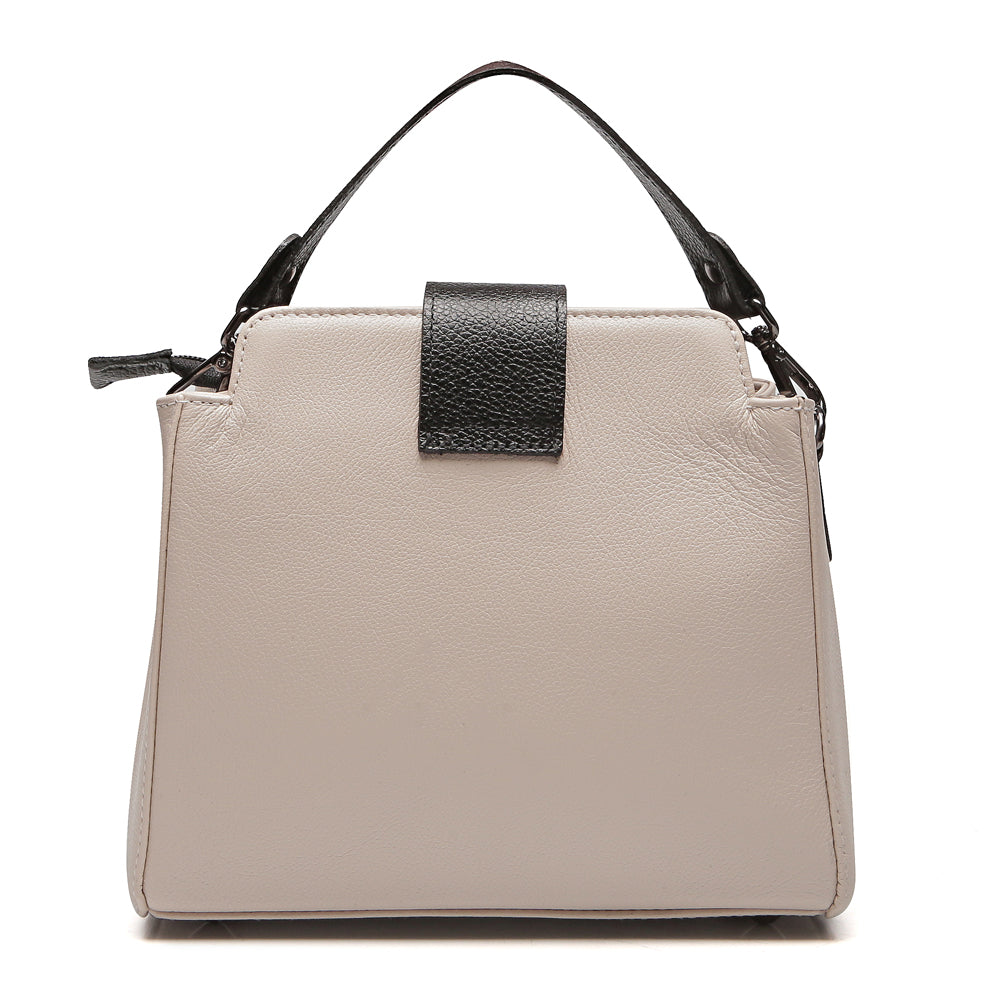 Bolsa Mão Pequena Couro Off White Preto Paola
