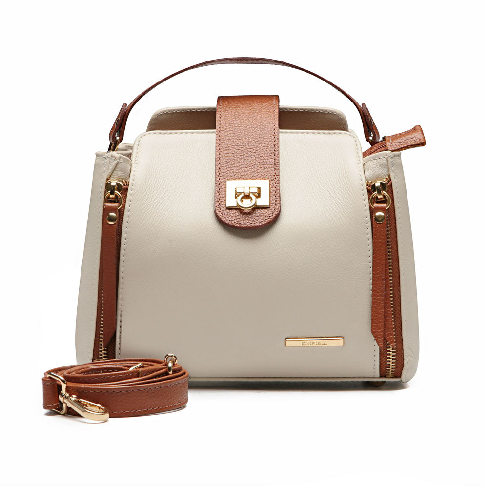 Bolsa Mão Pequena Couro Off White Terracota Paola