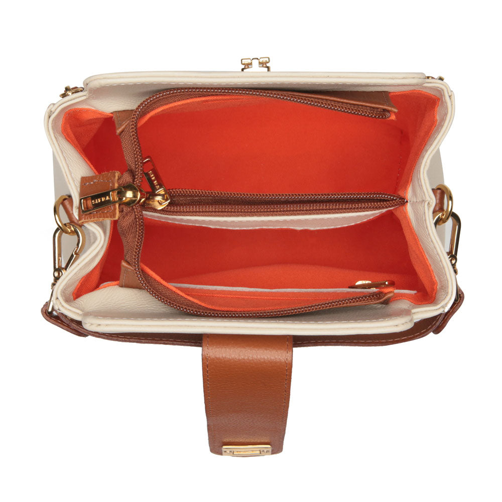 Bolsa Mão Pequena Couro Off White Terracota Paola
